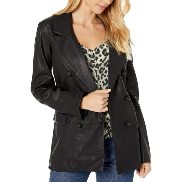 Blank NYC Jackets & Blazers - Blank NYC Faux Leather Long Double Breasted Blazer in Carbon, Size Small